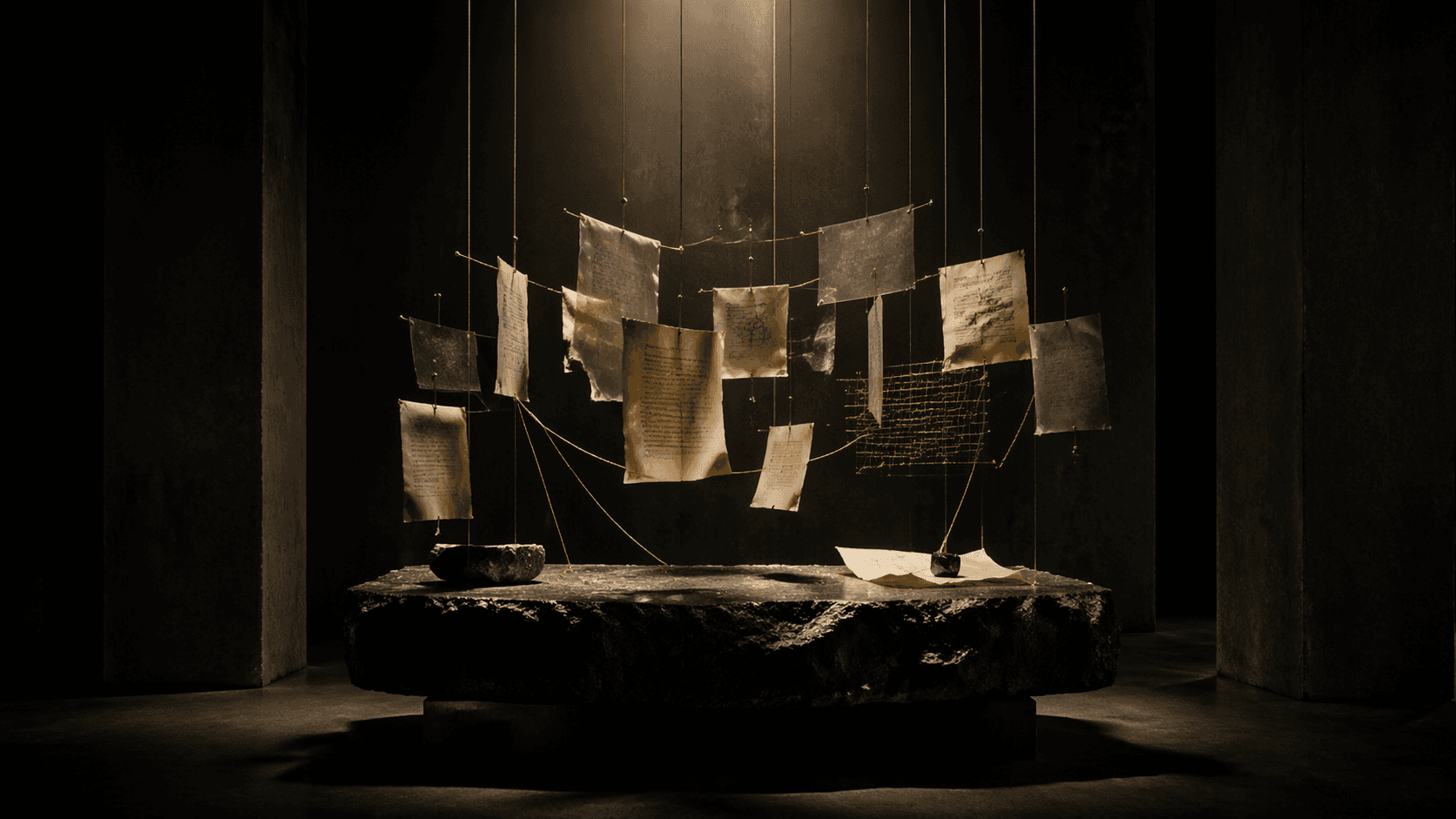 Alternate chapter one frame showing an intimate study desk with notebook sketches and financial artifacts.